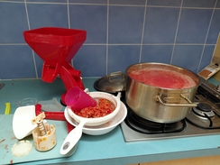 image of foodmill and pan of sauce